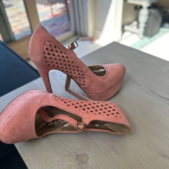 🌸 Pink Suede Cutout Platform Heels | Stiletto Pumps | Size 8 - Picture 2 of 10